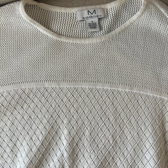 Magaschoni White Dolman Pointelle Open Knit Sweater (S) - Picture 4 of 4